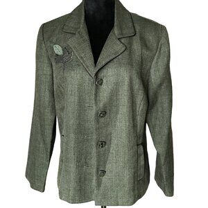 Sag Harbor Blazer: Lightweight 90s Autumn Embroidered Leaf Olive Green, Size 12